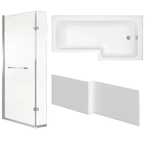 Cooke & Lewis Solarna White L-shaped Right-handed Shower Bath, panel & screen set (L)1500mm