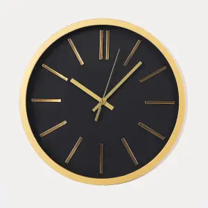 Wall Clock Round Home Decor Metallic Bedroom Round Living Room Kitchen, Gold