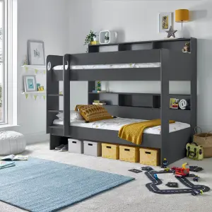 Olly Onyx Grey Storage Bunk Bed Without Drawer With Spring Mattresses