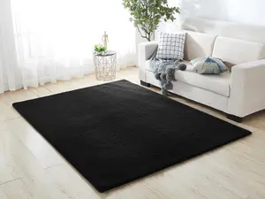 A.Unique Home Luxurious Faux Fur Rabbit Rug - Black - 100cm x 150cm