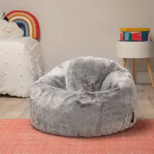 icon Kids Classic Faux Fur Bean Bag Chair Arctic Wolf Grey Bean Bags for Children