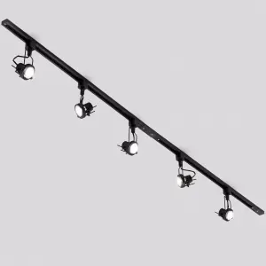 Litecraft Greenwich Black 5 Head 2m Straight Kitchen Ceiling Light with LED Bulbs