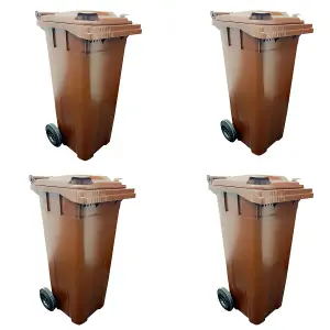 Large 140 Litre Brown Coloured Outdoor Council Wheelie Bins Complete With Lid And Wheels