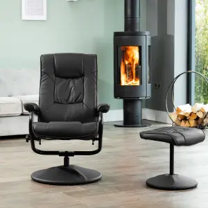 Gibson Bonded Leather and PU Swivel Based Based Recliner and Footstool - Black