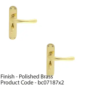 2 PACK - Rounded Smooth Bathroom Latch Door Handle - Polished Brass Lever on Backplate