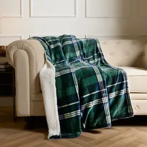 OHS Husdon Flannel Check Fleece Throw - Navy/Green