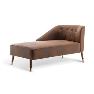 Left Hand Chaise Lounge in Faux Leather Suede Brown