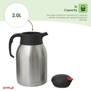 Oypla 2L Stainless Steel Airpot Insulated Vacuum Thermal Flask Jug