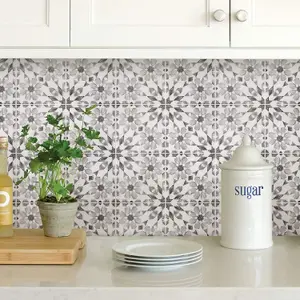 Mosaic White Grey Backsplash Tiles Peel & Stick 4pcs Home Wall Stickers