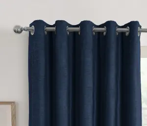 Home Curtains Canterbury Chenille Lined Blackout 45w x 72d" (114x183cm) Navy Eyelet Curtains (PAIR)