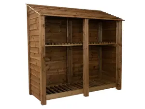 Wooden log store with kindling shelf W-187cm, H-180cm, D-88cm - brown finish