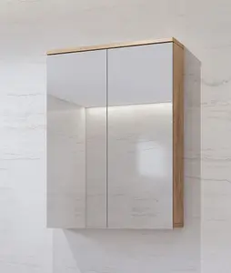 Fargo 21 Bathroom Cabinet H740mm W610mm D180mm - White & Oak Golden Finish