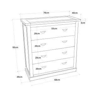 Tirolo 4 Drawer Chest of Drawers Brass Cup Handle