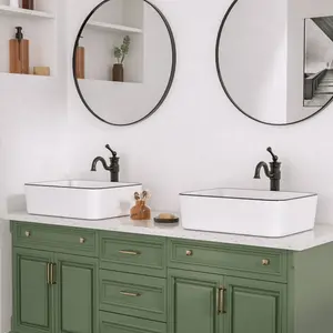 DeerValley 370mm White Ceramic Rectangular Countertop Basin Bathroom Sink