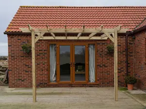 Lean to wooden garden pergola kit - Champion design wall mounted gazebo, 4.8m x 4.8m (Natural finish)