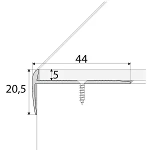 C27 44 x 20.5mm Anodised Aluminium LVT Stair nosing  Edge Profile For 5mm Flooring - Silver, 0.9m