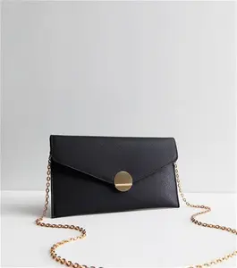 New Look Black Leather-Look Envelope Clutch Bag