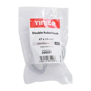 Timco - Double Robe Hook - Satin Chrome (Size 47 x 24mm - 1 Each)