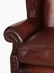 John Lewis Compton Leather Wing Armchair, Hand Antique