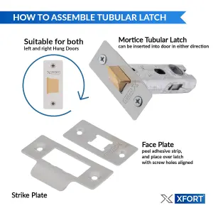 XFORT 4 Pack 75mm Satin Chrome Tubular Latch, Mortice Door Latch