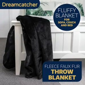 Dreamcatcher Blanket Throw Soft Faux Fur 160 x 130cm Overblanket Black