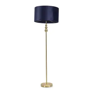 ValueLights Marissa Gold Stacked Ball Floor Lamp with Navy Blue Velvet Shade