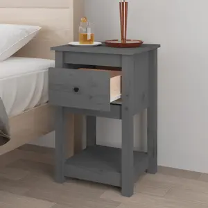 Berkfield Bedside Cabinet Grey 40x35x61.5 cm Solid Wood Pine