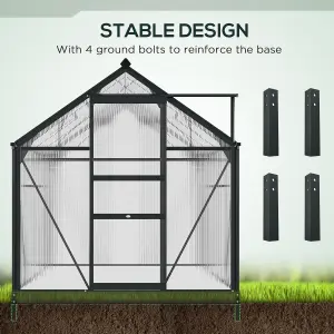 Outsunny 6x8ft Walk-In Polycarbonate Greenhouse Plant Grow Galvanized Aluminium