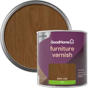 GoodHome Dark Oak Satin Multi-surface Furniture Wood varnish, 250ml