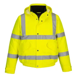 Waterproof Hi-Vis Bomber Jacket with Pack Away Hood