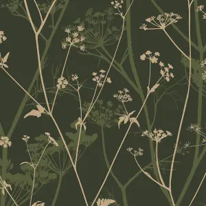 Clarissa Hulse Wild Chervil Sage & Gold effect Smooth Wallpaper