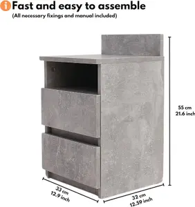 Bedside Drawers - size 21.7" H x 13" W (55x33 cm) - Grey Finish - Small Bedside Cabinet with Drawers for Bedrooms