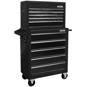 Excel 9 Drawer Top Chest Cabinet & 5 Drawers Tool Chest with Tool Tray Black