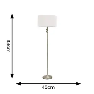 ValueLights Maggie Brushed Chrome Candlestick Floor Lamp with Grey Shade with LED Bulb