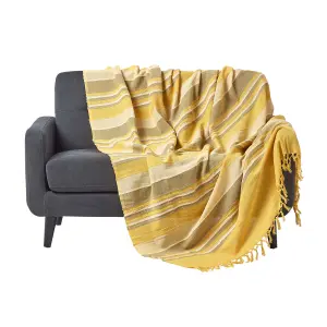 Homescapes Cotton Morocco Striped Yellow Throw, 225 x 255 cm