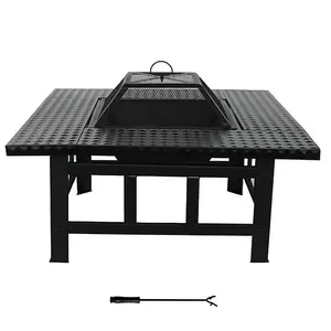 4 in 1 Square Fire Pit, BBQ Grill, Ice Cooler, & Tabletop