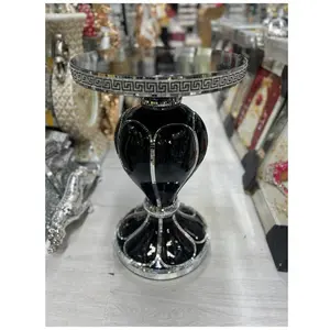 Italian End Table Mirrored Crystal Side Table Sparkly Black F048