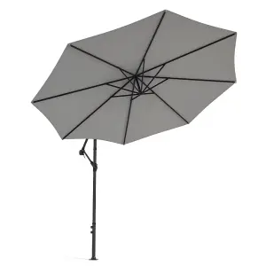 3M Large Rotatable Garden Sun Shade Cantilever Parasol Patio Hanging Banana Umbrella Crank Tilt No Base, Light Grey