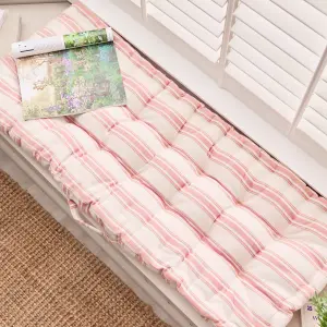 Rose Blush Cotton Stripe Indoor Outdoor Garden Bench Pad Cushion