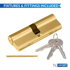 XFORT Brass 40/50 Euro Cylinder Lock (90mm), Euro Door Barrel Lock with 3 Keys