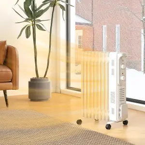 HOMCOM 9 Fin Portable Oil Filled Heater Radiator, Energy Efficient, White