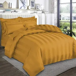 Renze Microfiber 250 TC Reversible Stripe Duvet Cover Set with Pillowcases Ochre / Double Duvet Cover + 2 Standard  Pillowcases