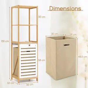 Costway 4-Tier Tilt-Out Laundry Hamper Bamboo Clothes Basket with Storage Shelves