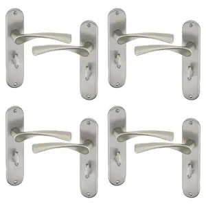 URBNLIVING 184mm Length 8 Pcs Lyon Metal & Satin Nickel Lever Latch Door Bathroom Handles Set