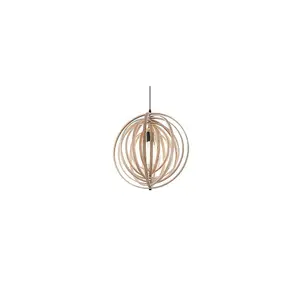 Luminosa Disco 1 Light Spherical Cage Ceiling Pendant Wood, E27