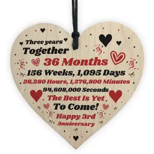 3rd Anniversary Gift Husband Wife Wedding Three Years Mr Mrs Gift Wood Heart