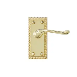 Colours Louga Polished Brass effect Zamak Scroll Latch Door handle (L)92mm (D)58mm, Pack of 3