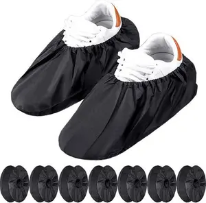 8 Pairs Non Slip Reusable Shoe Covers Waterproof Boot Covers For Household Carpet Floor Protection Machine Washable (Black)