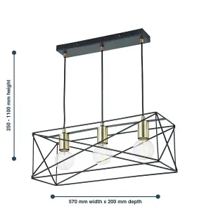 First Choice Lighting Set of 2 Geosphere Matt Black with Brushed Gold 3 Light Ceiling Lights