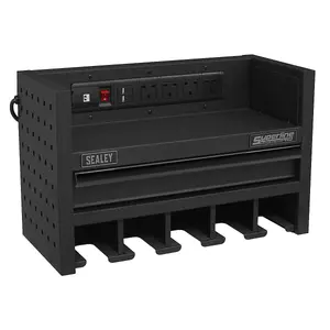 Sealey Power Tool Storage Rack 560mm with Drawer & Power Strip AP22SRBE